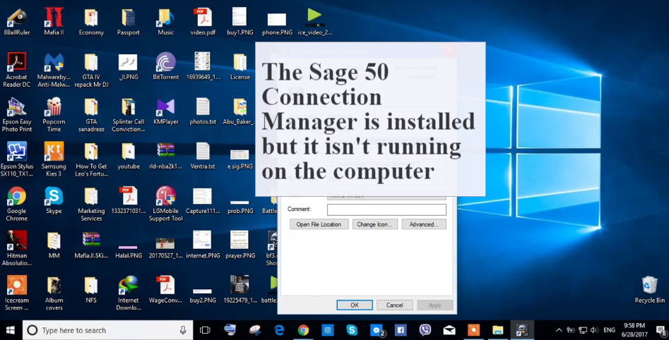 The Sage 50 Connection Manager is installed but it isn't running on the computer