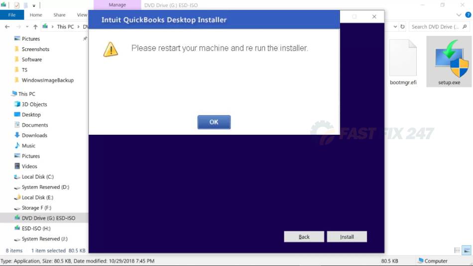 quickbooks requires that you reboot to complete installation