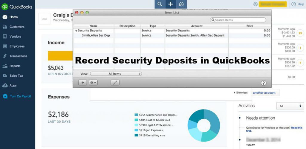 record security deposits quickbooks