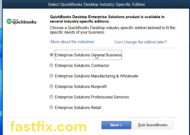 select industry for QuickBooks Desktop 2024